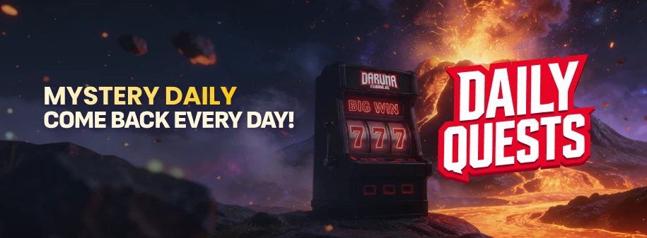 Daruma Casino Daily Quests banner: mystery daily, come back every day