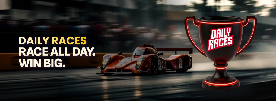 Daruma Casino Daily Races banner: race all day, win big