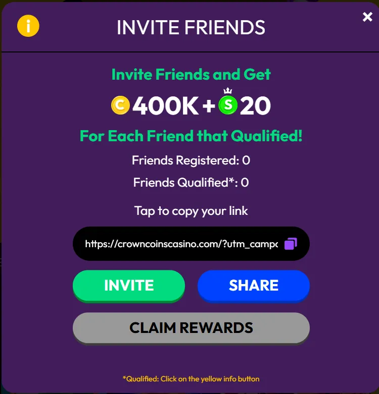 crown coins referral bonus